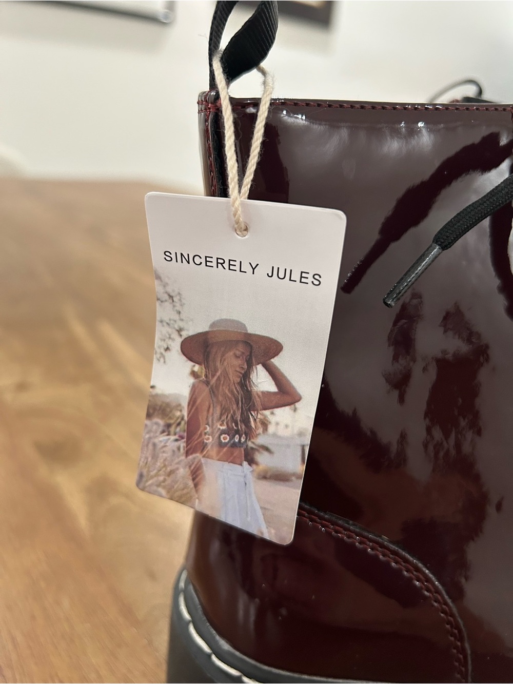 Sincerely Jules Burgundy Patent Lace-Up Platform Boots - Picture 2 of 6